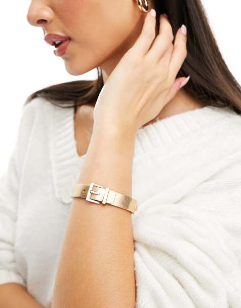 AllSaints statement buckle bangle in gold - view 1