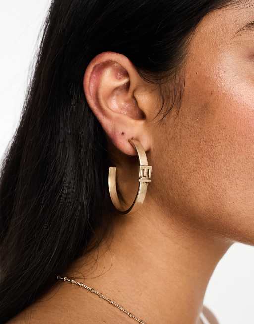 Allsaints Statement Buckle Hoop Earrings In Gold Asos 