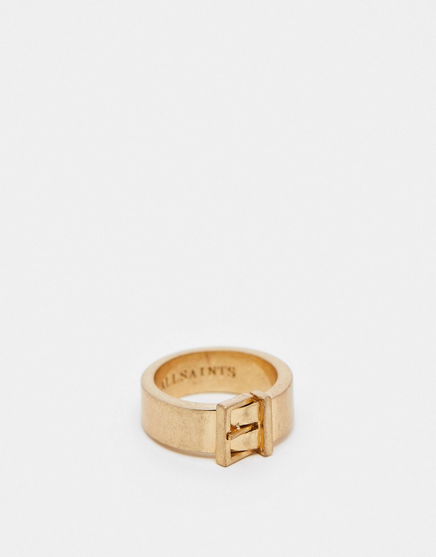 AllSaints statement buckle ring in gold