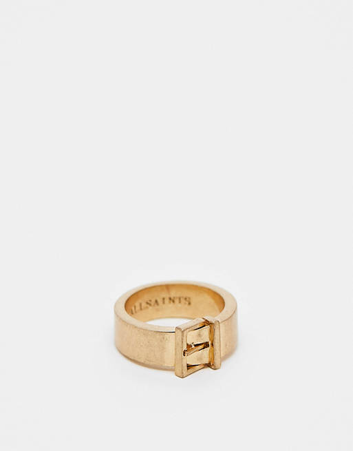 AllSaints statement buckle ring in gold | ASOS