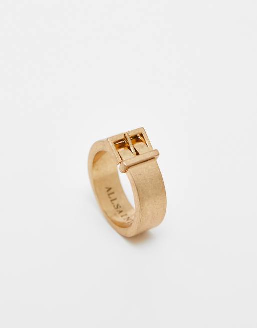 AllSaints statement buckle ring in gold ASOS