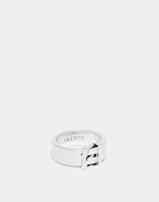 AllSaints statement buckle ring in silver - ASOS Price Checker