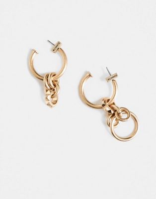 AllSaints statement link pendant hoop earrings in gold
