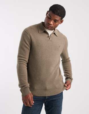 AllSaints Allsaints Statten knitted long sleeve polo in green