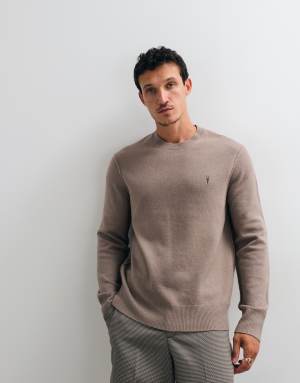 AllSaints Statten logo knit jumper in light brown