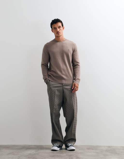 AllSaints Statten logo knit jumper in light brown, 2 of 5