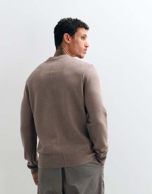 AllSaints Statten logo knit jumper in light brown, 4 of 5