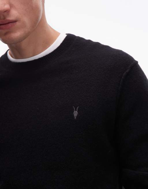 AllSaints Statten long sleeve knit polo in black, 5 of 5