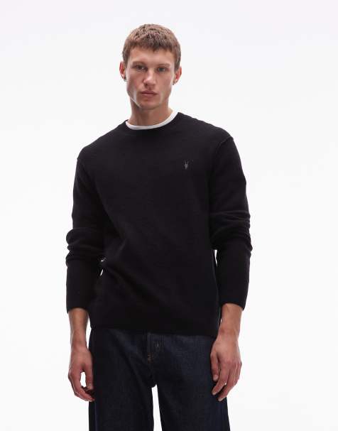 Allsaints Statten long sleeve knitted polo in black - view 1