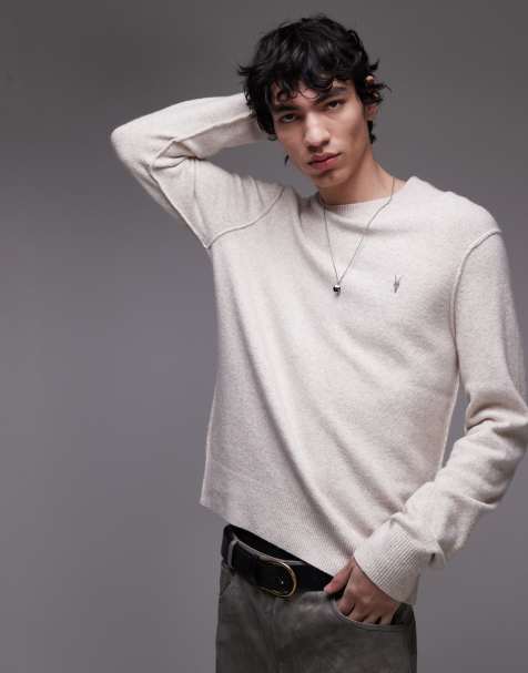 AllSaints Statten ramskull wool blend sweater in oatmeal - view 1