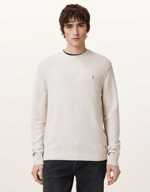 AllSaints – Statten – Sweatshirt in Wolkenweiß mit Rundhalsausschnitt