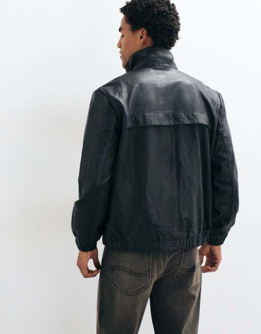 AllSaints Stenton leren jack met opstaande boord in zwart, 3 van 5