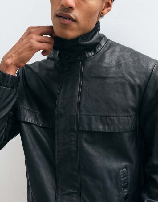 AllSaints Stenton veste en cuir à col cheminée noire, 4 de 5