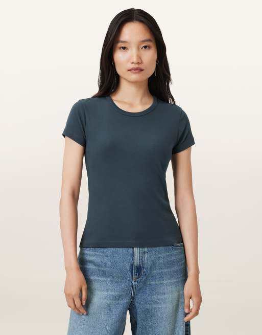AllSaints – Stevie – T-Shirt in dunklem Schieferblau