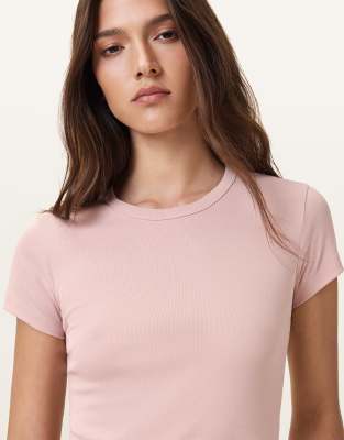 AllSaints - Stevie - T-Shirt in Malve-Kreiderosa mit V-Ausschnitt