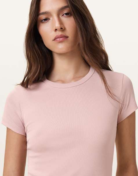 AllSaints – Stevie – T-Shirt in Malve-Kreiderosa mit V-Ausschnitt - view 1