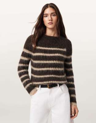 AllSaints - Stockholm - Pullover in Flaschenbraun/Gerste-Mehrfarbig