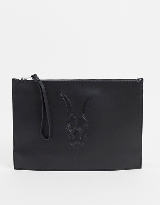 AllSaints stockwell leather clutch in black