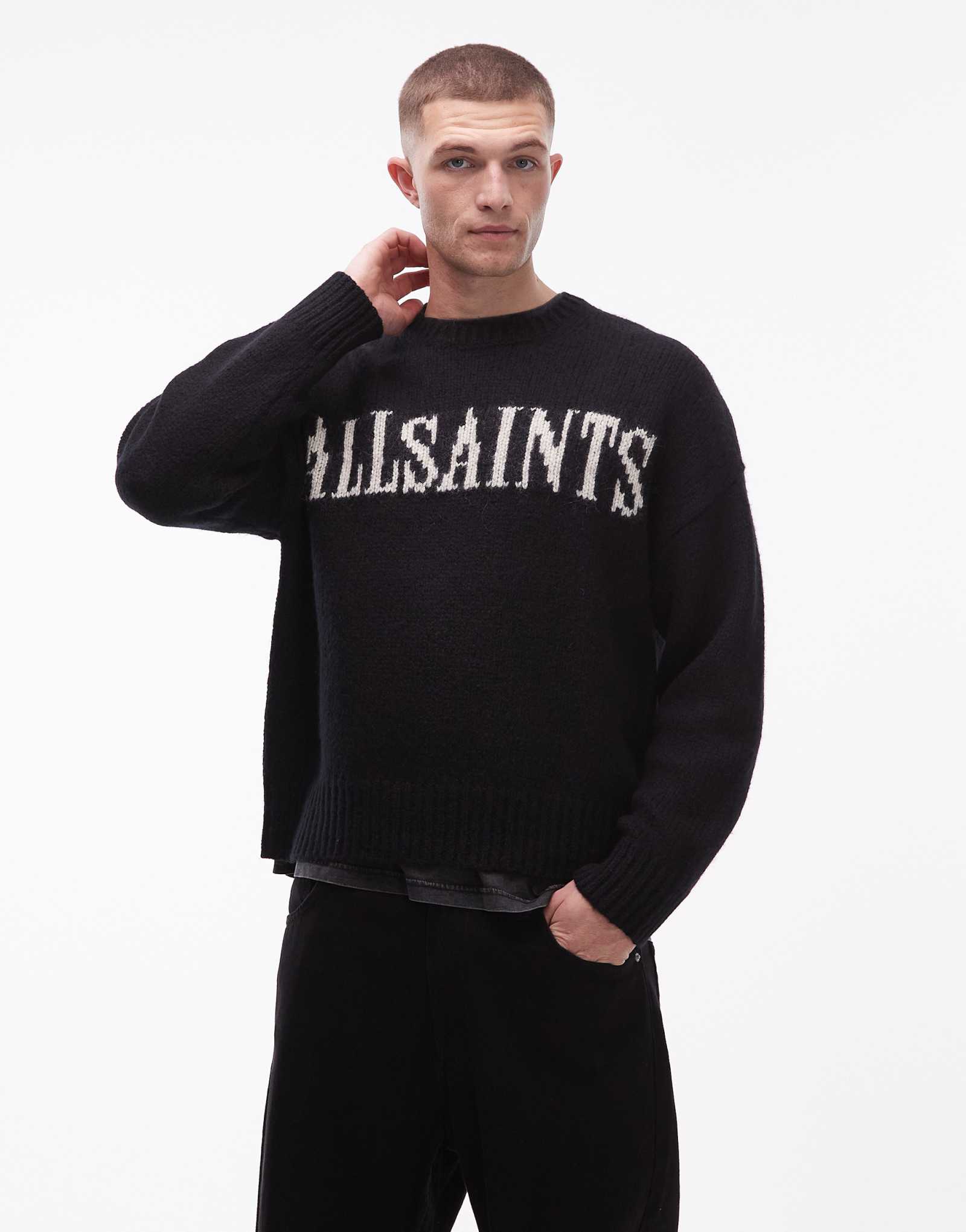 Вязаный свитер с логотипом AllSaints stokes черного цвета