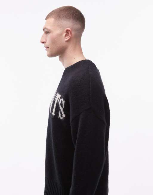 Allsaints – Stokes – Svart, stickad tröja med logga, 5 av 5