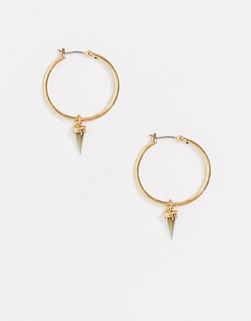 AllSaints stone drop hoop earrings in gold