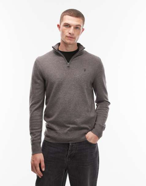 AllSaints – Strickpullover in Grau mit kurzem Reißverschluss - view 1
