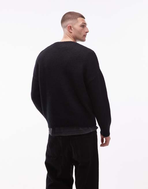 AllSaints – Strickpullover in Schwarz mit kritzeligem Logo, 4 von 5