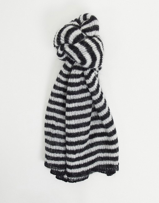 AllSaints stripe blanket scarf in navy and cream