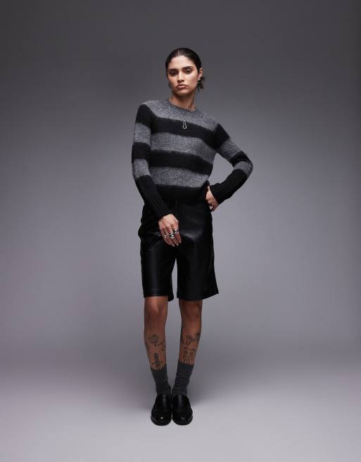 Allsaints stripe knitted jumper in grey / black, 2 of 4