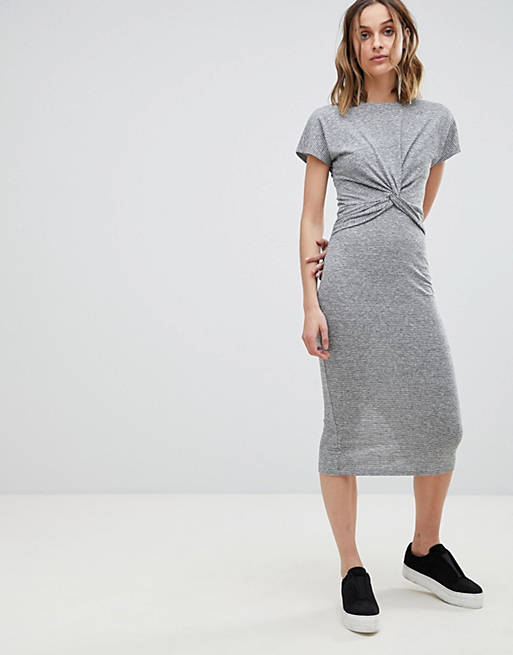 AllSaints Striped Midi Dress with Knot Front | ASOS
