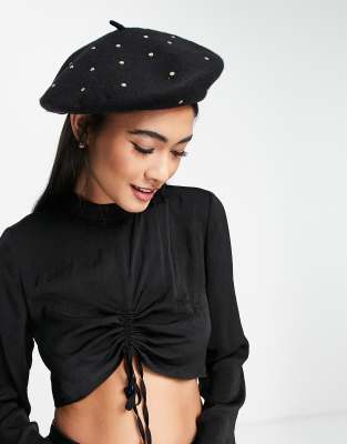 AllSaints studded beret hat in black | ASOS