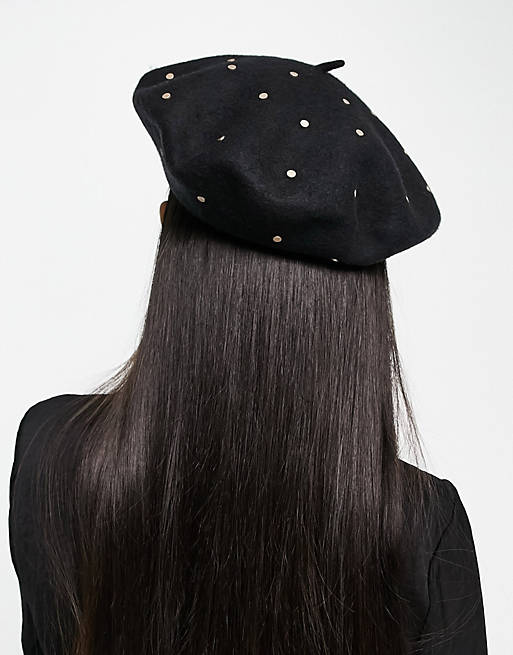 Designer Brands AllSaints studded beret in black 