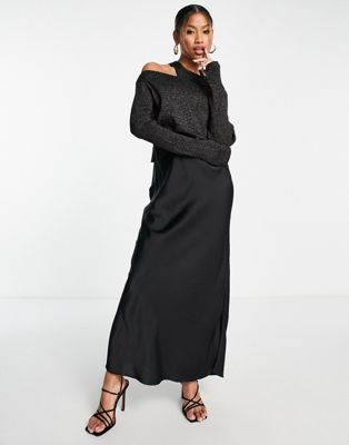 AllSaints Studio 2in1 jumper slip dress in black