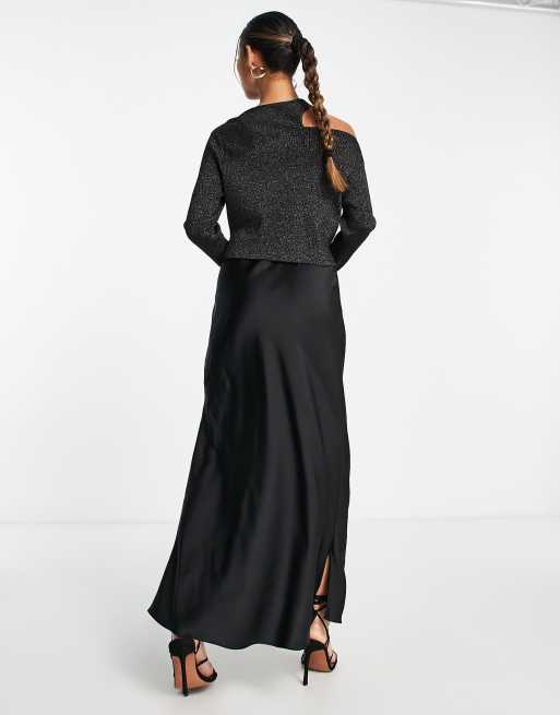 AllSaints Studio 2in1 jumper slip dress in black ASOS