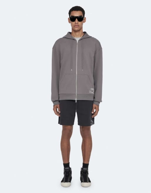 AllSaints - Sudadera con capucha y cremallera Raphy en gris fósil, 6 de 7