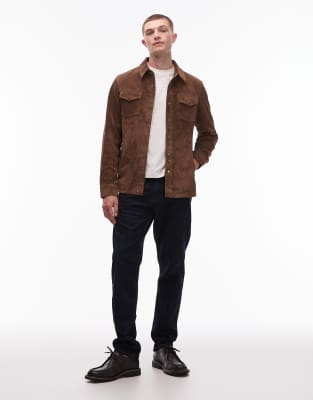 Allsaints Sully Suede Regular Fit Button Down Shirt In Brown