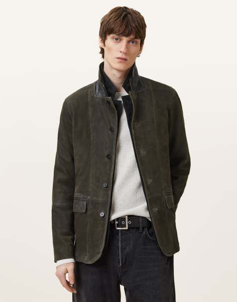 AllSaints - Survey - Blazer en cuir - Olive foncé - view 1
