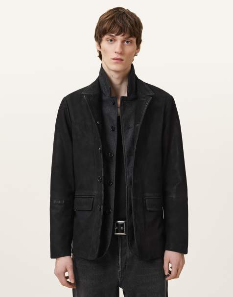 AllSaints – Survey – Leder-Blazer in Schwarz - view 1