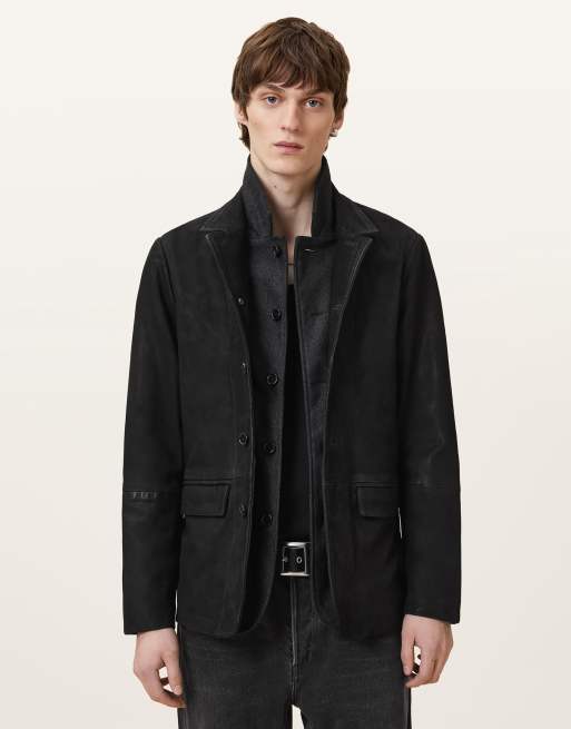 AllSaints – Survey – Leder-Blazer in Schwarz