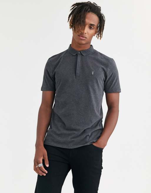 AllSaints Brace ramskull logo polo shirt in black