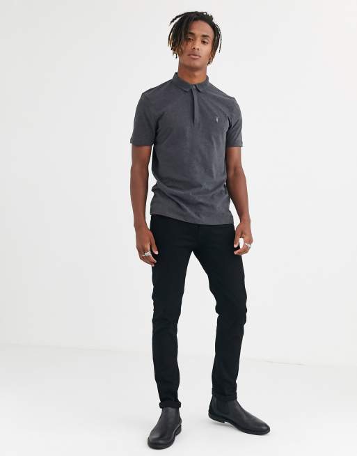 AllSaints Brace ramskull logo polo shirt in black