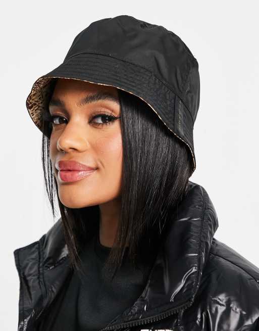 AllSaints – Svart, leopardmönstrad solhatt med vändbar design, 3 av 4
