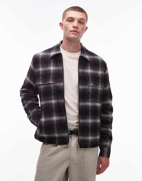 AllSaints – Svart, rutig jacka i sherpafleece med dragkedja - view 1