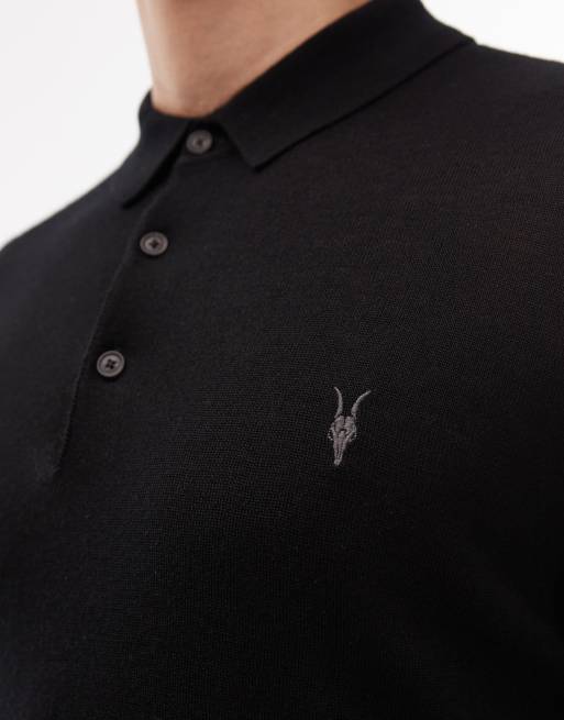 AllSaints – Svart, stickad pikétröja i merinoull, 5 av 5