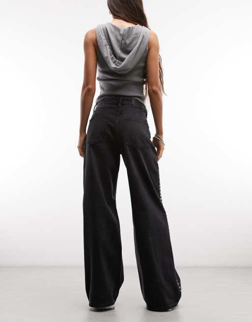 AllSaints Sway ensemble 2 pièces jeans en denim ornementés de clous noir délavé, 2 de 5