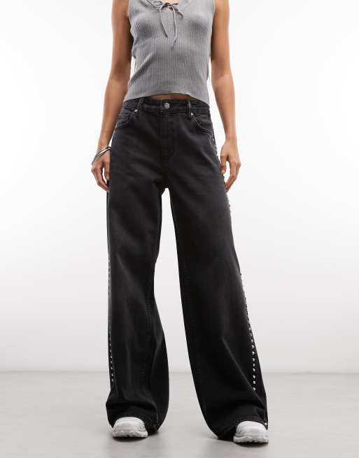 AllSaints Sway set jeans i denim med nitar i tvättad svart, 3 av 5