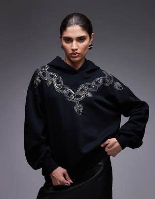 AllSaints - Sweat à capuche ornementé - Noir