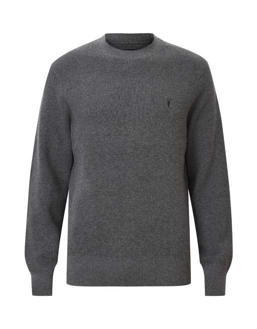AllSaints – Sweatshirt in Monument-Grau mit Waffelstruktur