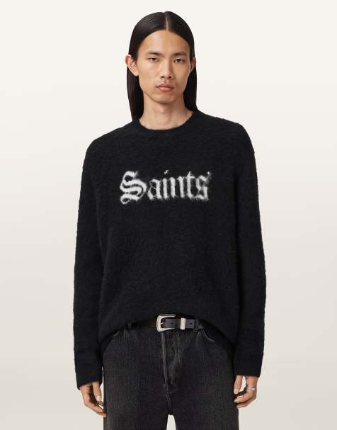 AllSaints – Sweatshirt in Schwarz/Kreideweiß mit „Saints"-Schriftzug und Rundhalsausschnitt - view 1
