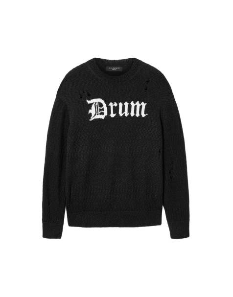 AllSaints – Sweatshirt in Schwarz und Kreideweiß mit „Drum Roll"-Schriftzug und Rundhalsausschnitt - view 1